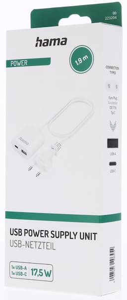 Oplader met 1,9 meter snoer (USB-C & USB-A)