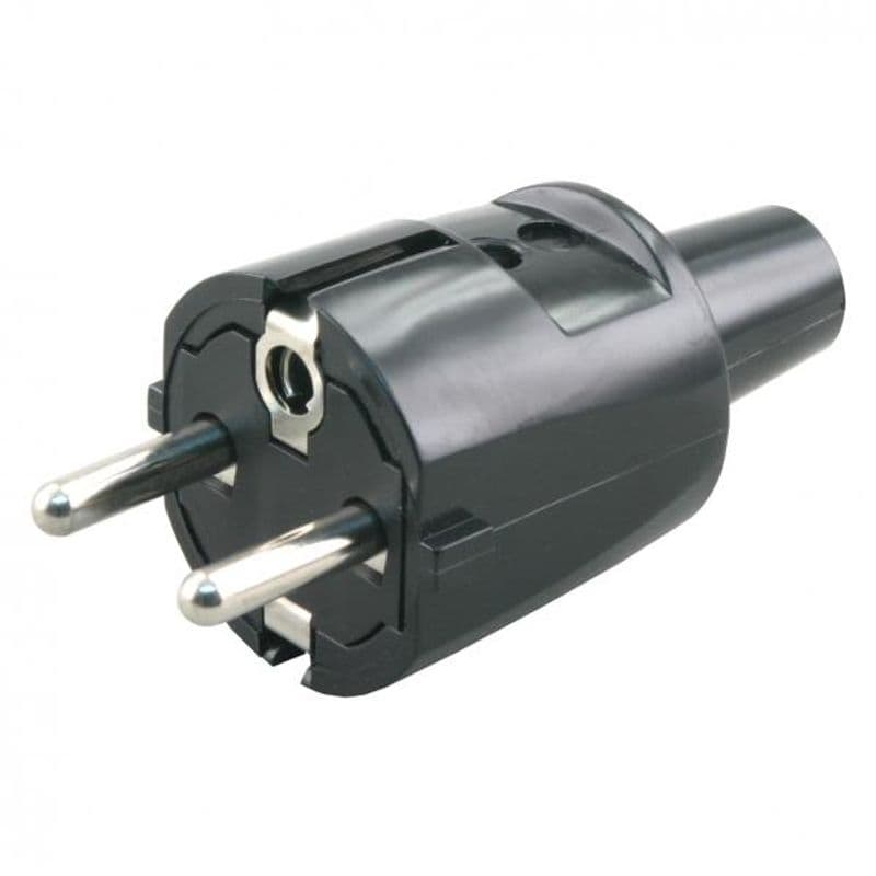 Stekker met randaarde en snoertule PVC zwart