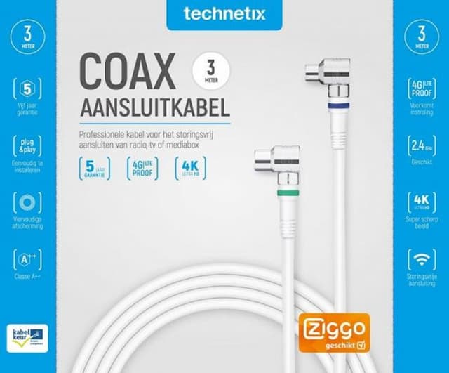 Coax aansluitkabel haaks