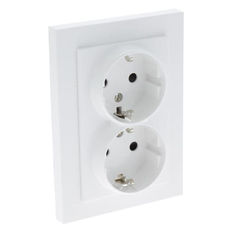 Inbouw contactdoos 2-v met randaarde wit
