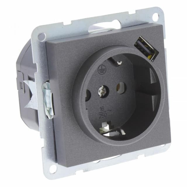 Inbouw contactdoos randaarde + USB antraciet