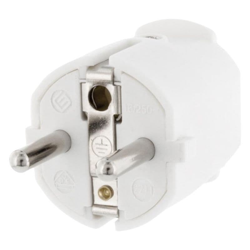 Stekker met randaarde en snoertule PVC wit